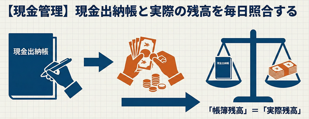 【現金管理】現金出納帳と実際の残高を毎日照合する